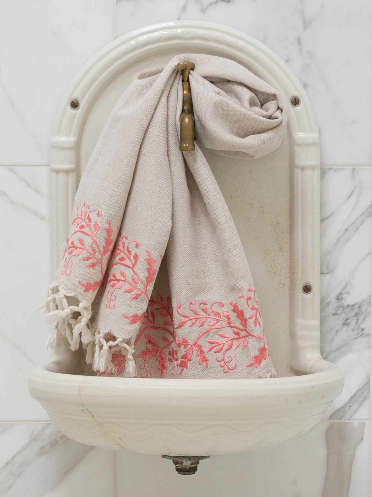 linen hamam towel embroidery coral